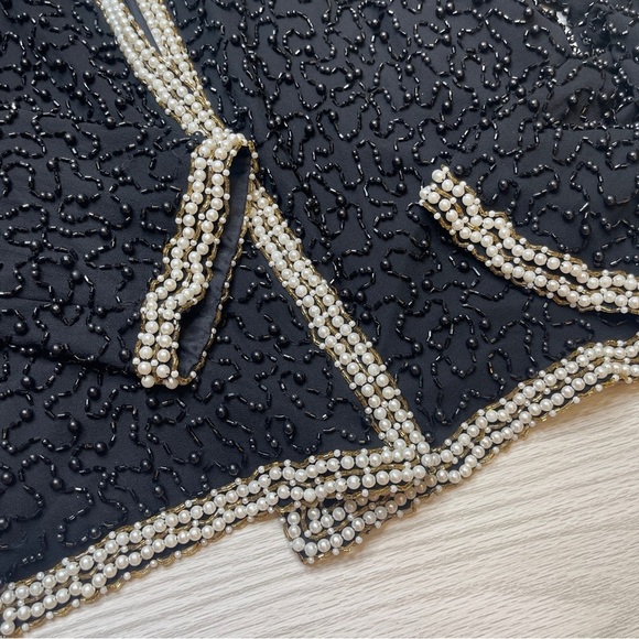 Draper’s & Damon’s Petites Black Sequins Faux Beaded Pearl Set Cardigan w/Top - Picture 7 of 16